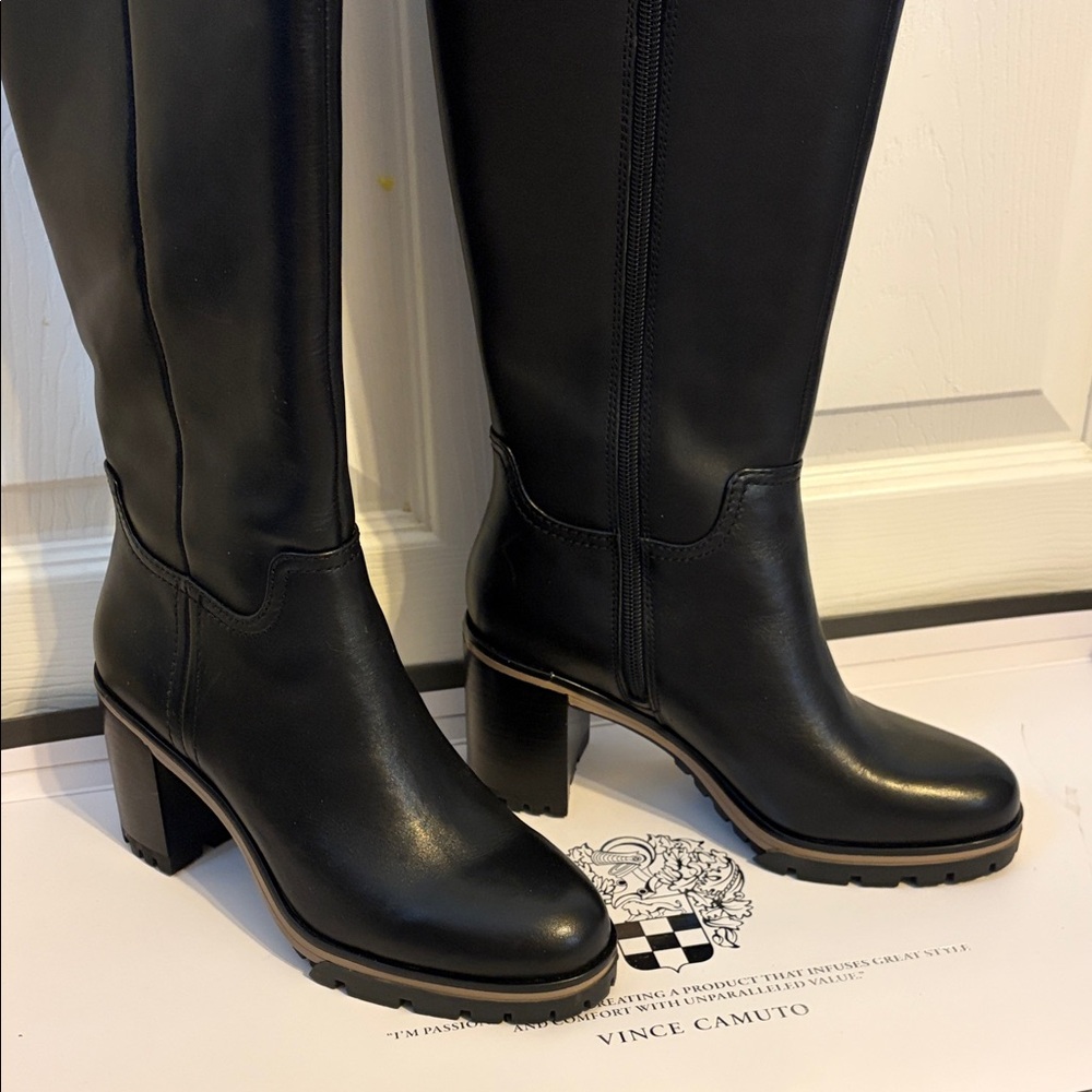 Vince Camuto Narrow calf knee-high Black Leather Block Heel boot NEW! - Picture 5 of 14